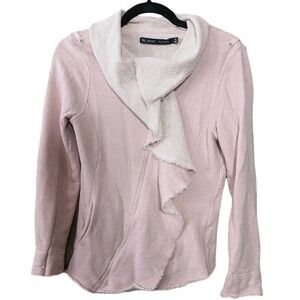 Women Medium Blanc Noir Powder Pink Drape Front Zip Jacket 100% Cotton Soft Girl